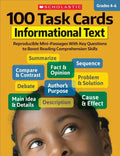 100 Task Cards: Informational Text: Reproducible Mini-Passages with Key Questions to Boost Reading Comprehension Skills - Paperback