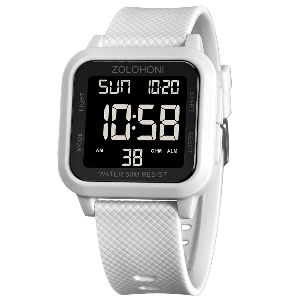 zolohoni Square Mens Digital Watch Big Numbers Dial Large Face Waterproof LED Watches with Alarm Date Stopwatch