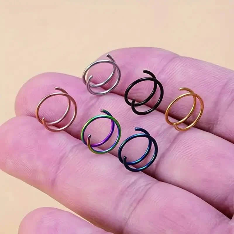 Stainless Steel Double Helix Nose Ring – 14K Gold Plated Hot Style Piercing Jewelry for Women