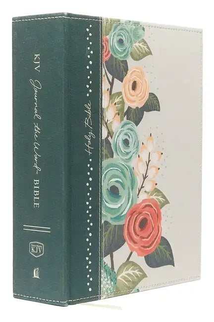KJV, Journal the Word Bible, Large Print, Green Floral Cloth, Red Letter Edition: Reflect, Journal, or Create Art Next to Your Favorite Verses - Hardcover