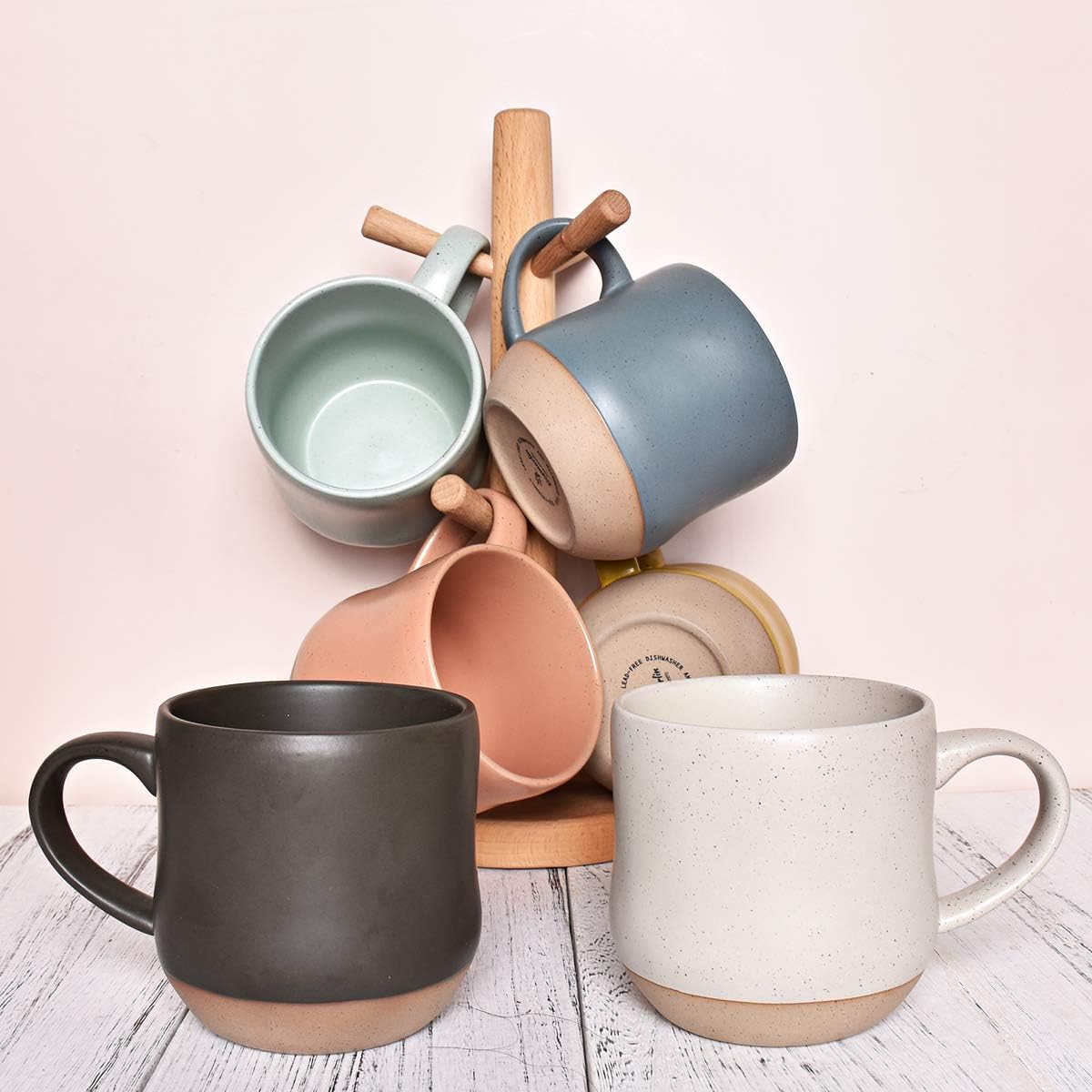 Bosmarlin Large Stoneware Speckled Coffee Mugs Set of 2, Big Ceramic Tea Cup, 17 Oz, Dishwasher and Microwave Safe (White, 2)