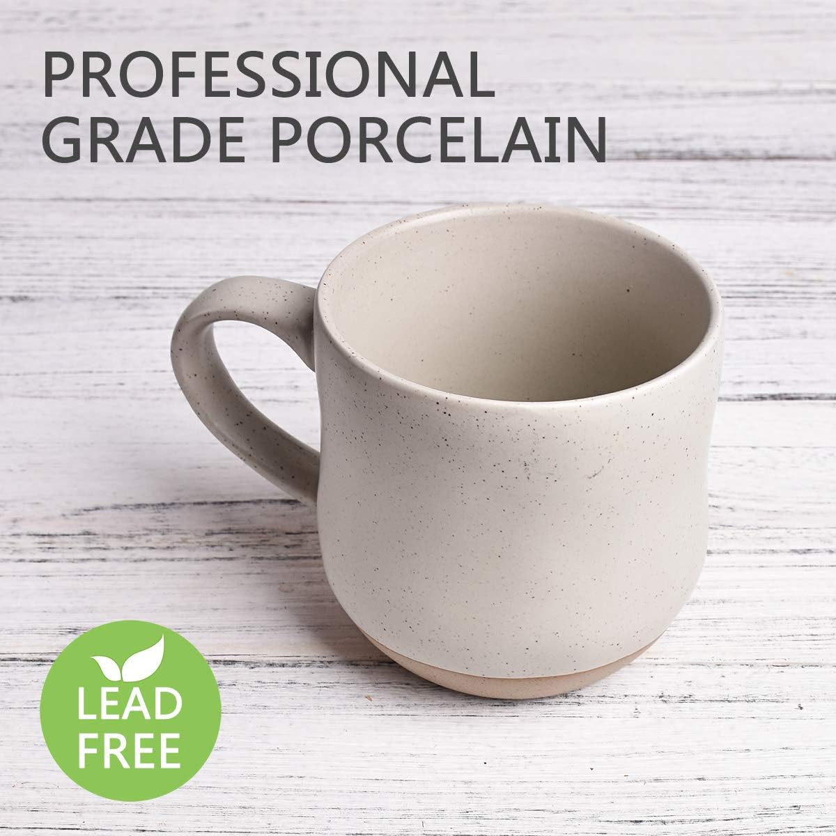 Bosmarlin Large Stoneware Speckled Coffee Mugs Set of 2, Big Ceramic Tea Cup, 17 Oz, Dishwasher and Microwave Safe (White, 2)