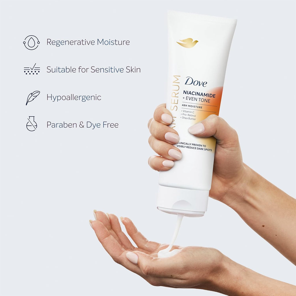 Dove Body Cream Serum Niacinamide + Even Tone for Dark Spots and Uneven Tone with Vitamin C, Pro-Retinol and Shea Butter Lotion, 8 oz