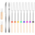 Stainless Steel Roasting Sticks Set 31.9in Extendable Telescoping Marshmallow Hot Dog Fork Skewers Set w/ Corn Needles Fork Knife For BBQ Fire Pit Cam