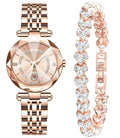 Women Watches with Bracelet Rose Gold for Lady Elegant Stainless Steel Strap Fashion Analog Creative Dial Wrist Watch (Rose Gold)
