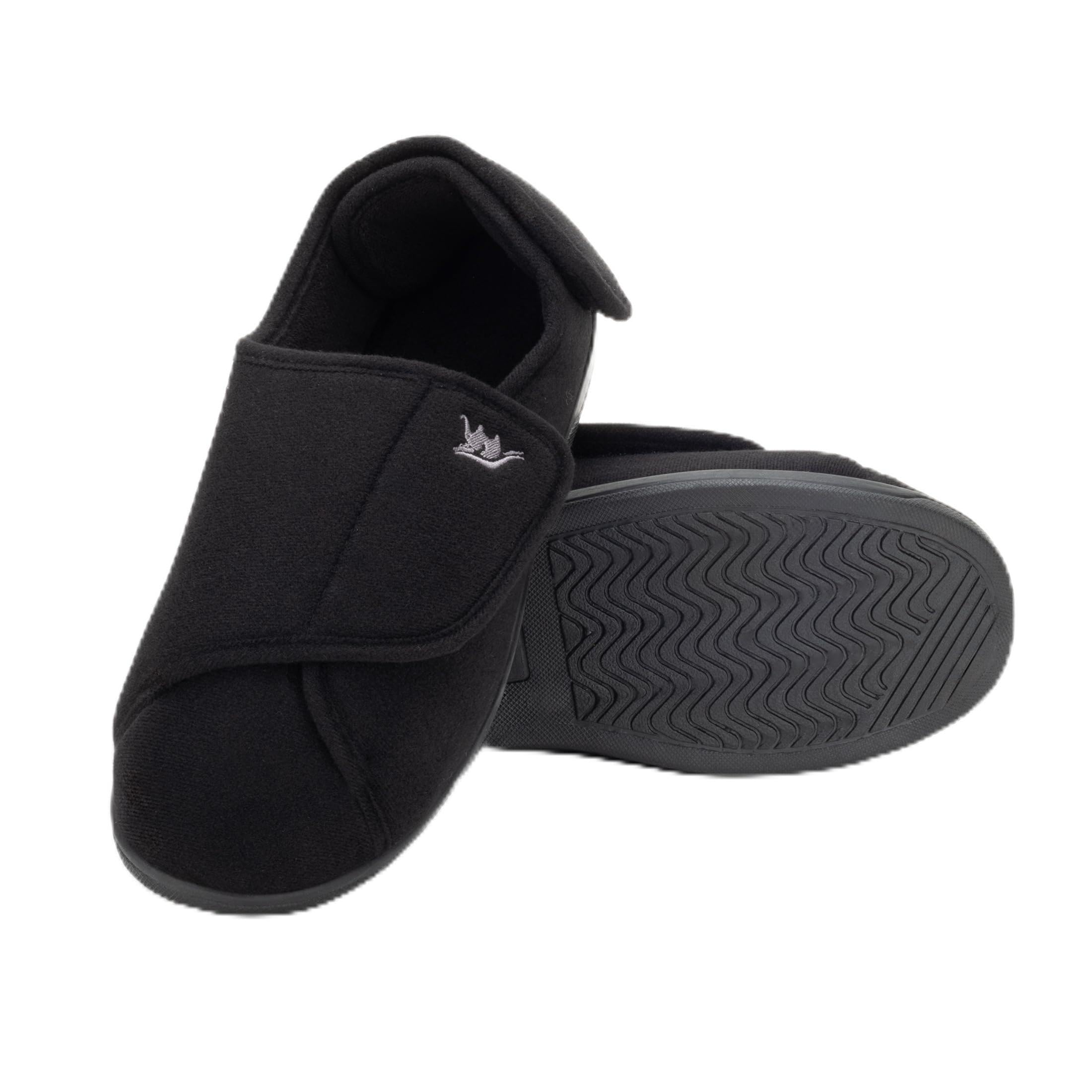 Happy Touch Diabetic Slippers For Women Lymphedema Shoes Edema Shoes For Swollen Feet Indoor and Outdoor Diabetic Velcro Slippers For Women Non Slip House Slippers For Woman (Black 8)