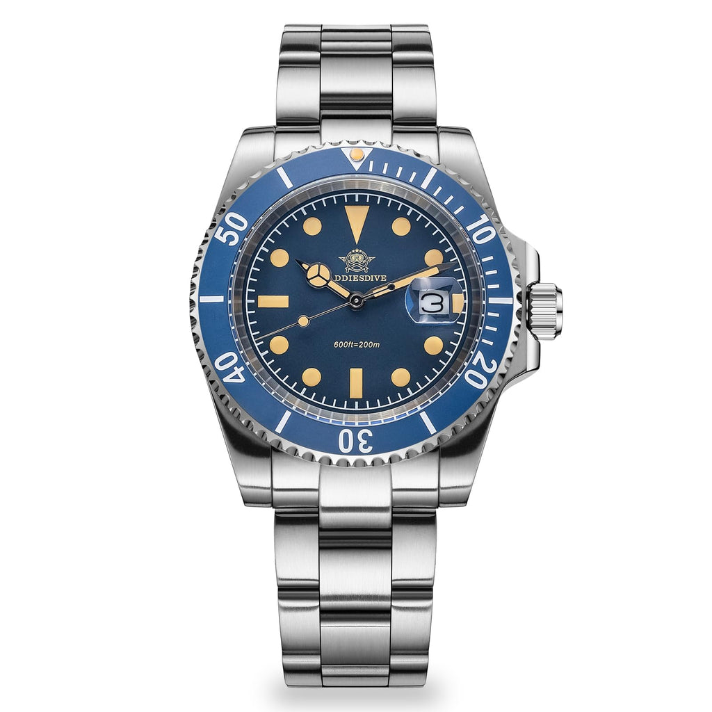 ADDIESDIVE Mens Analog 41MM Quartz Wrist Watch - Water Resistant up to 200 Meters Calendar Pane Blue Dial