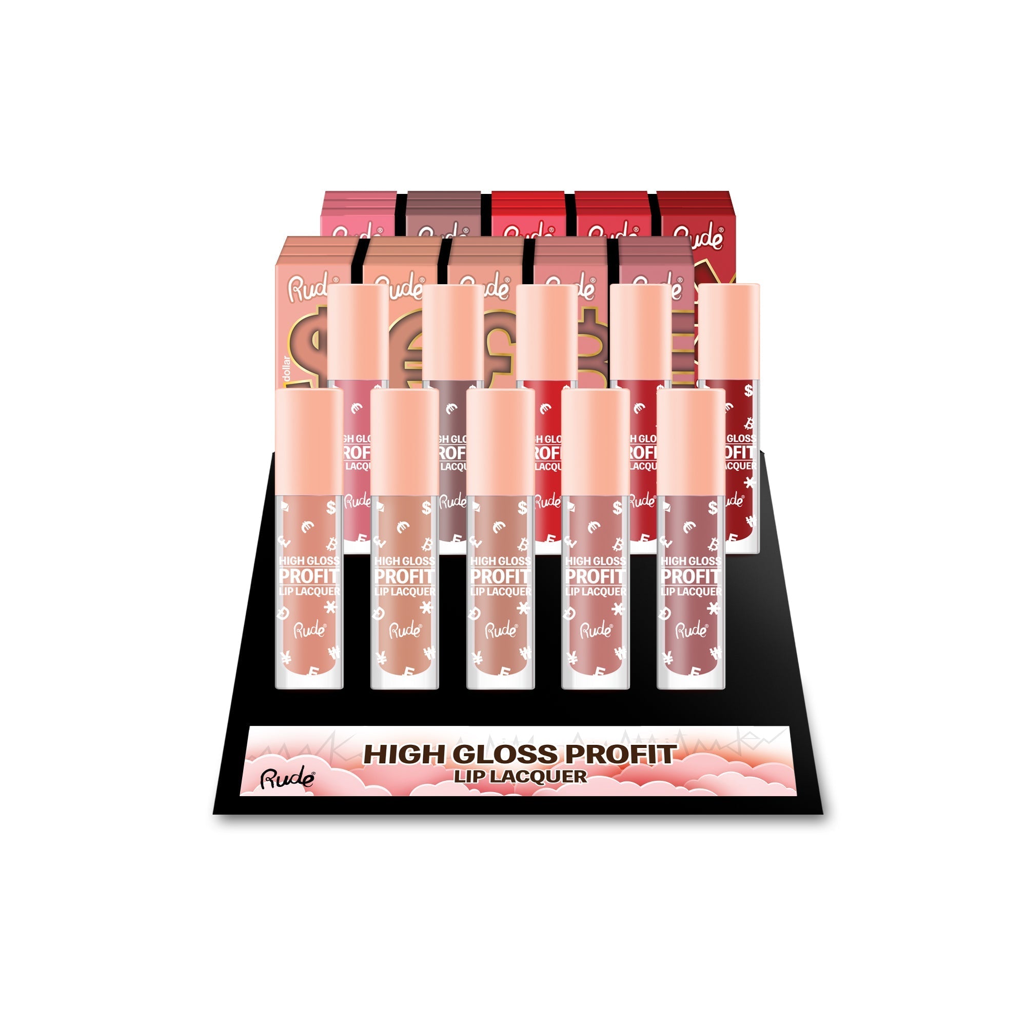 RUDE High Gloss Profit Lip Lacquer Display Set, 80 pcs