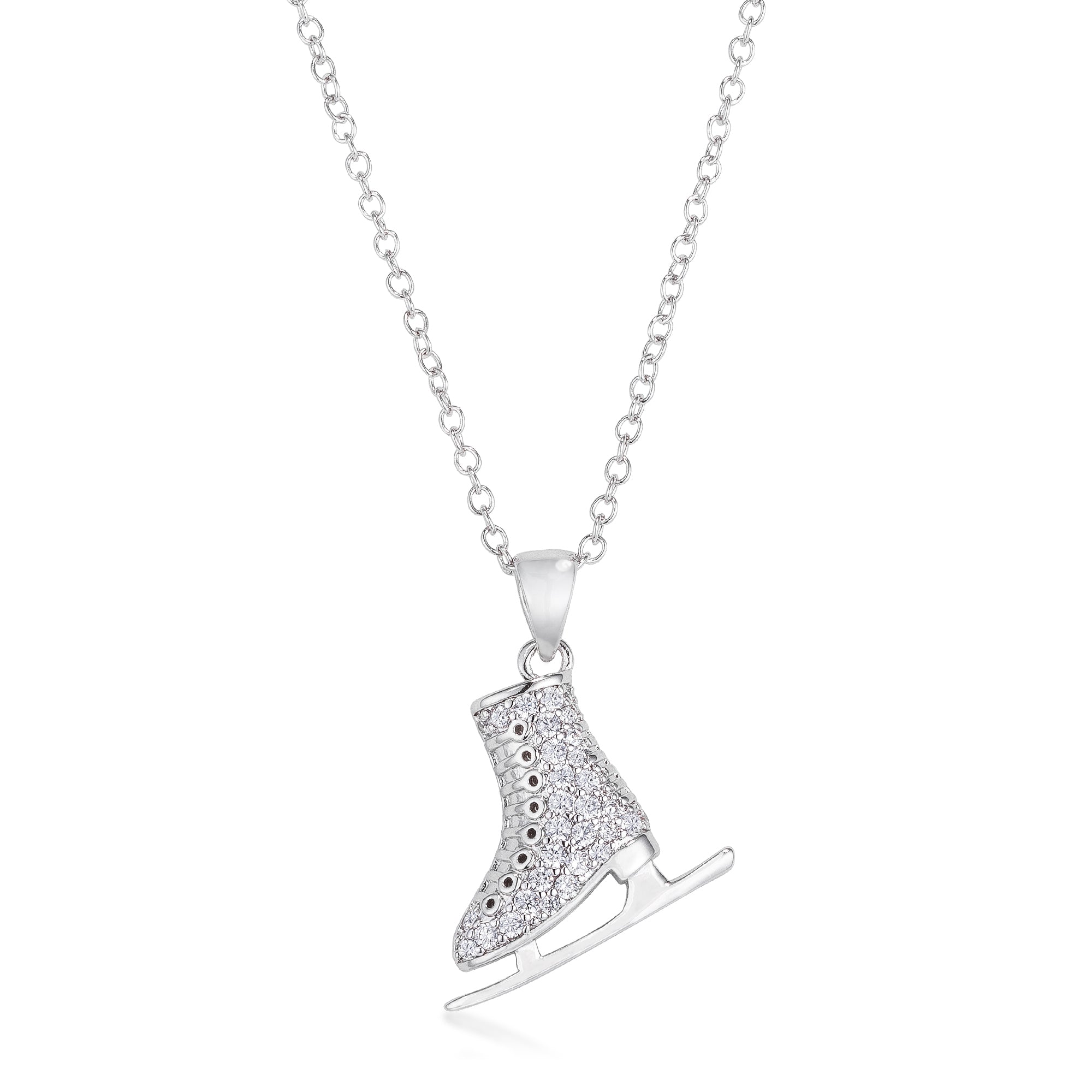 Delicate .4Ct Plated Ice Skate Pendant
