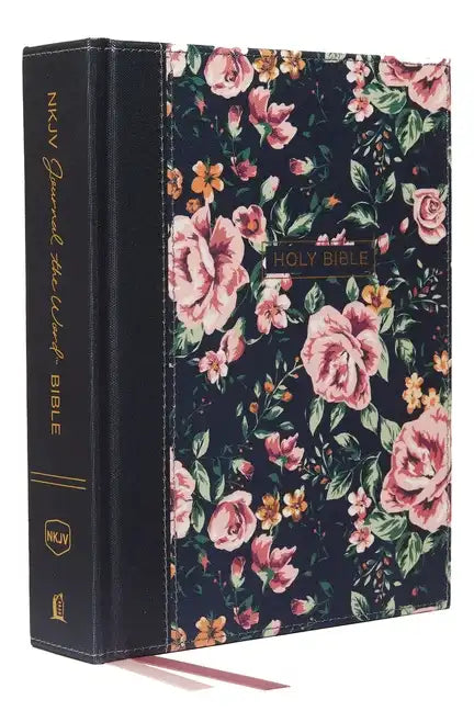 NKJV, Journal the Word Bible, Cloth Over Board, Gray Floral, Red Letter Edition, Comfort Print: Reflect, Journal, or Create Art Next to Your Favorite - Hardcover