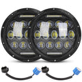 2Pcs 7In 75W Round LED Headlight 3500LM Halo Car Headlamp with DRL High Low Beam for Jeep Wrangler TJ JK CJ with H4 to H13 Adapters Plug and Play