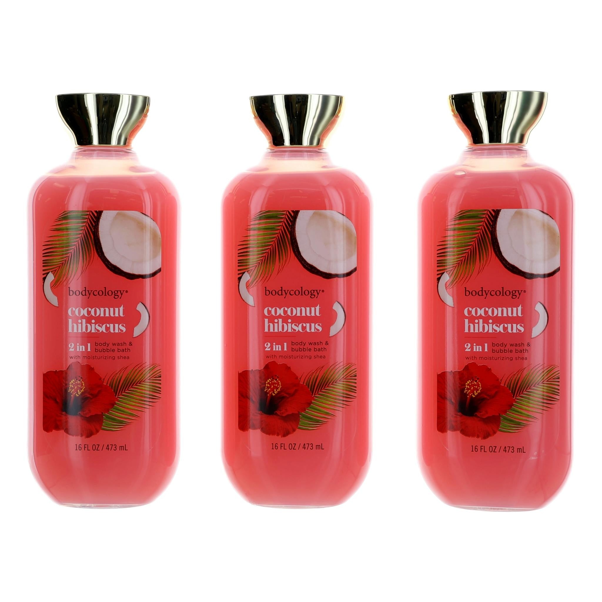 Coconut Hibiscus, 3 Pack 16oz 2 in 1 Body Wash & Bubble Bath women