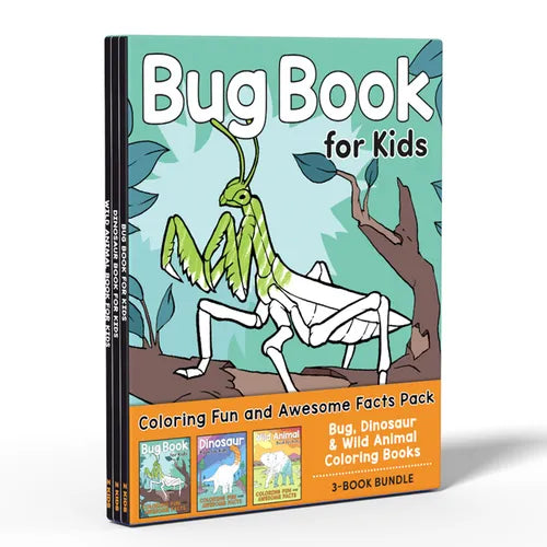 Coloring Book Box Set: 3 Books for Coloring Fun and Awesome Facts about Dinosaurs, Bugs, and Wild Animals(perfect Gift for Kids Ages 3-7) - Paperback