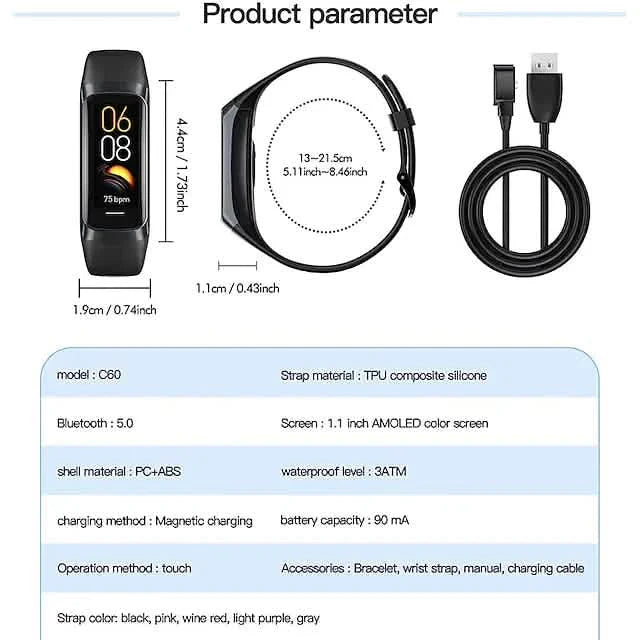 C60 Smart Watch 1.1" Fitness Bluetooth Watch