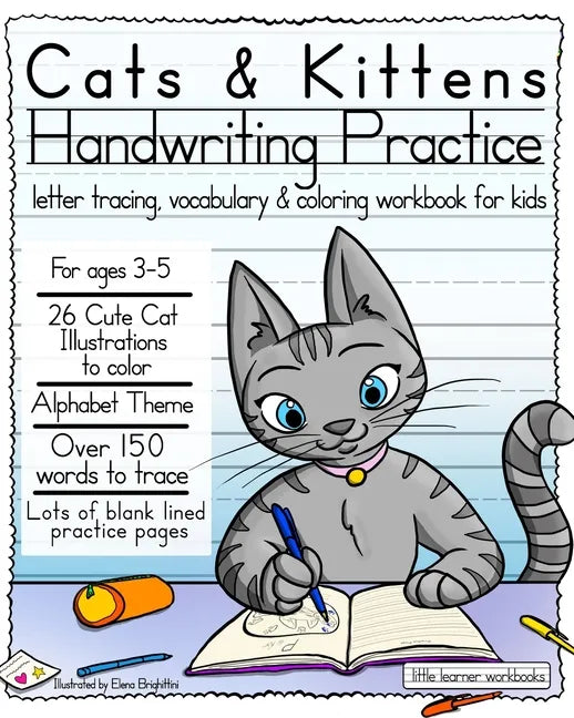 Cats & Kittens Handwriting Practice: Letter tracing, Vocabulary and Coloring Workbook for Kids - Paperback