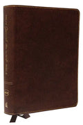 NKJV, Journal the Word Bible, Large Print, Bonded Leather, Brown, Red Letter Edition: Reflect, Journal, or Create Art Next to Your Favorite Verses - Bonded Leather