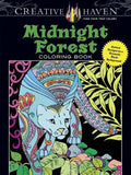 Creative Haven Midnight Forest Coloring Book: Animal Designs on a Dramatic Black Background - Paperback