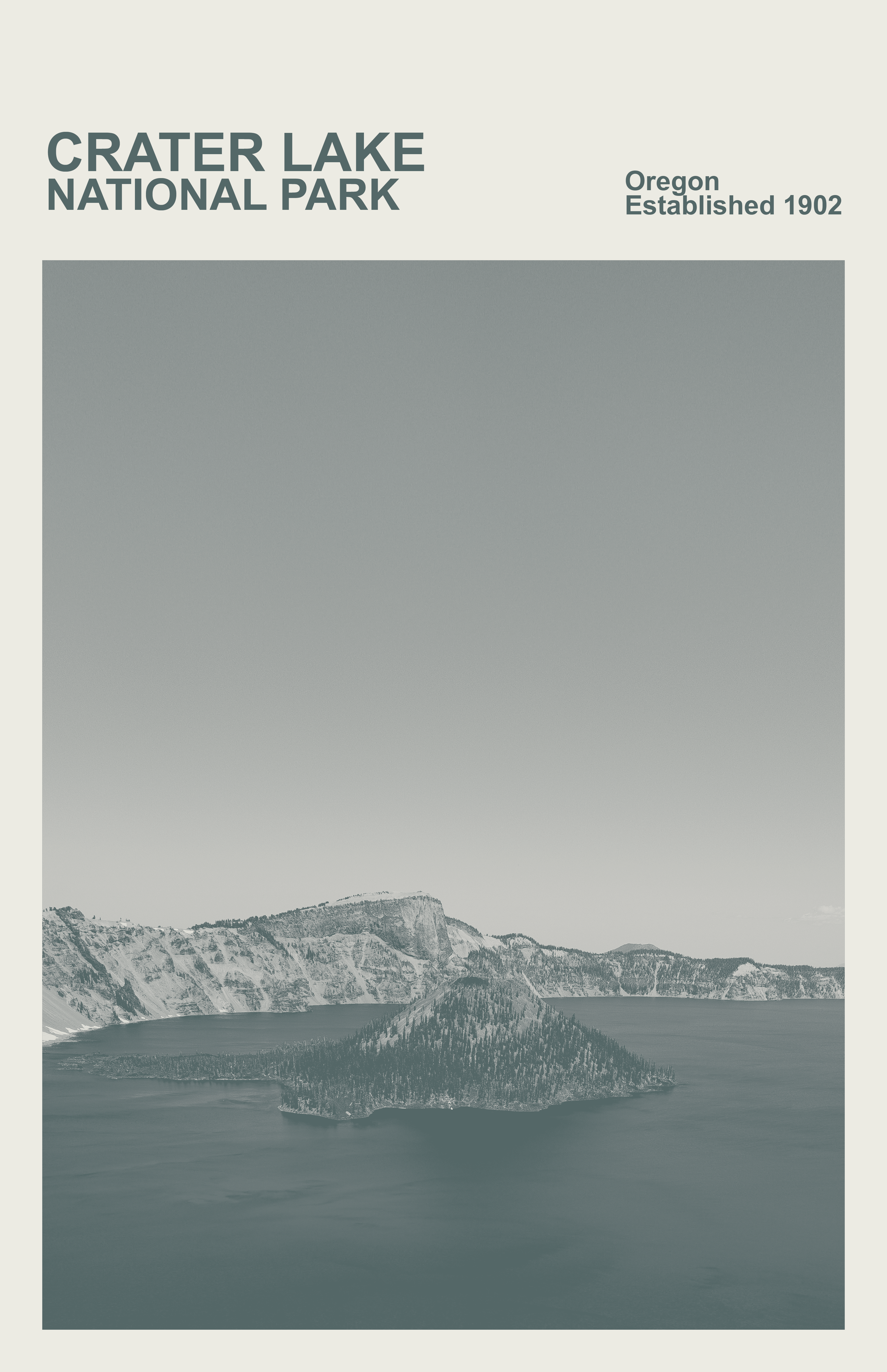 Crater Lake National Park Print, Monochrome