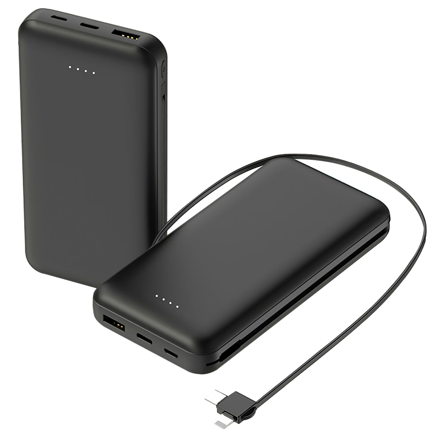 10000mAh Power Bank Portable Phone Charger External Battery Pack with LT & Type-C Double-ended Cable Type-C USB Cable Fit For IOSPhone 14 Android And