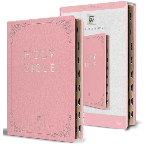 KJV Holy Bible, Giant Print Thinline Large Format, Pink Premium Imitation Leather with Ribbon Marker, Red Letter, and Thumb Index - Bonded Leather