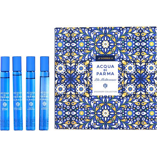 ACQUA DI PARMA BLUE MEDITERRANEO VARIETY by Acqua di Parma 4 PIECE VARIETY WITH MIRTO DI PANAREA & BERGAMOTTO DI CALABRIA & FICO DI AMALFI & ARANCIA DI CAPRI AND ALL ARE ROLL ON 0.3 OZ MINI