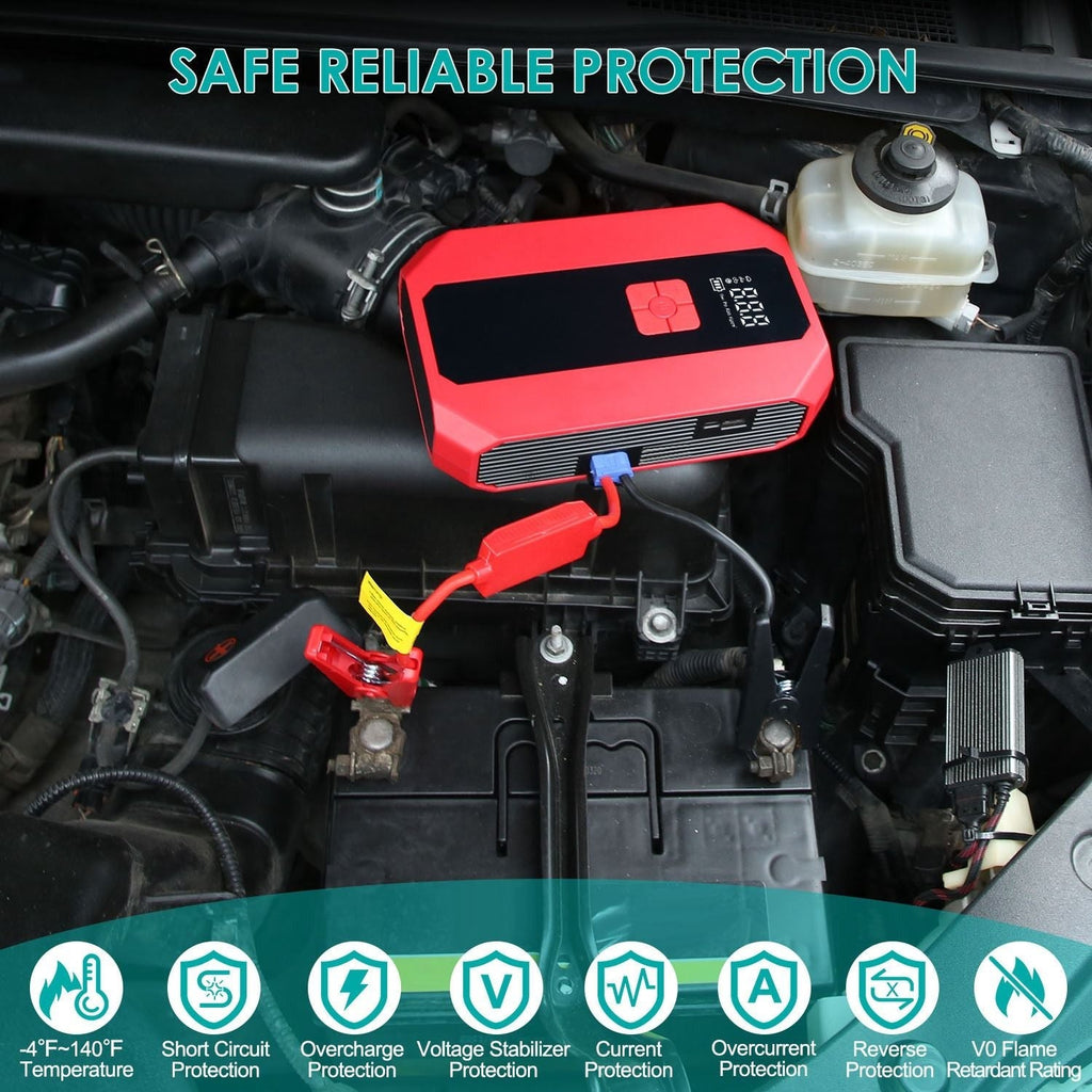 Portable Car Jump Starter Air Compressor 1500A 400PSI Car Battery Charger Jump Starter Power Bank LED Flashlight Digital Tire Inflator for 4.0L Gasoline Or 2.0L Diesel Engine