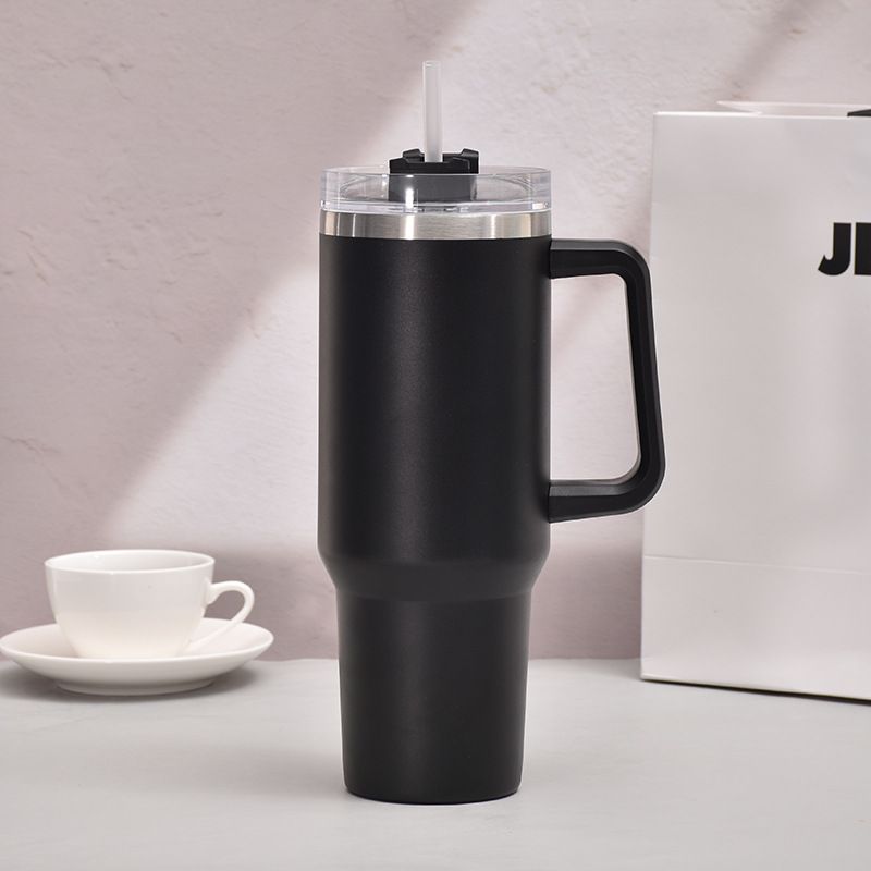 40oz Handle Car Cup with pipette stainless Steel insulated Cold beer cup portable ice cup with handle; Insulated Reusable Leakproof Stainless Steel Water Bottle Travel Mug Iced Coffee Cup