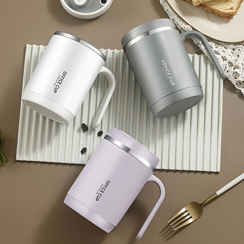 1pc Stainless Steel Cups With Lid; 16 Oz 304 Stainless Steel Tumblers Durable Coffee Mug With Splash Proof Sliding Lid; Drink With Lid Open; Non-Insulated Mug; Without Straw