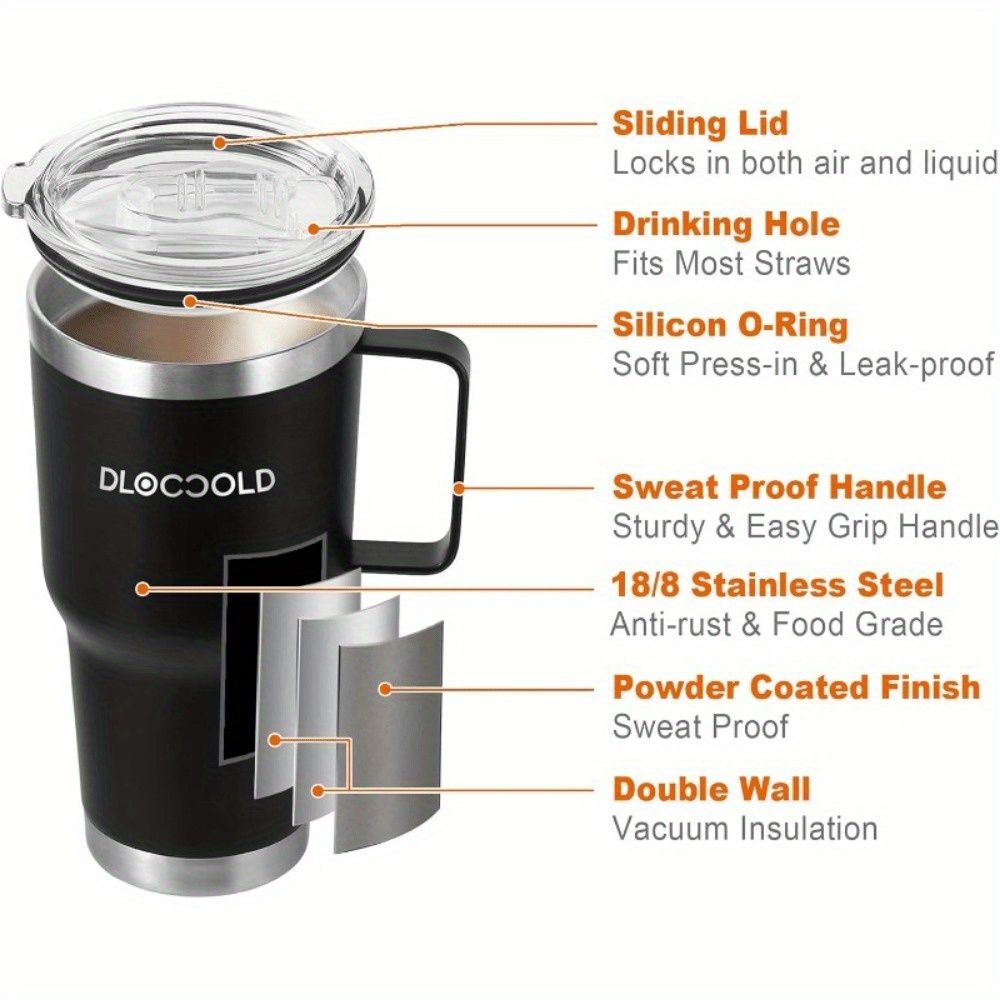 30 oz Tumbler with Handle, Stainless Steel Insulated Travel Coffee Mug with Lid and Straw, Thermal Coffee Cup for Hot&Cold Drinks, Spill Proof, Cup Holder Friendly, Dishwasher Safe, B PA F ree