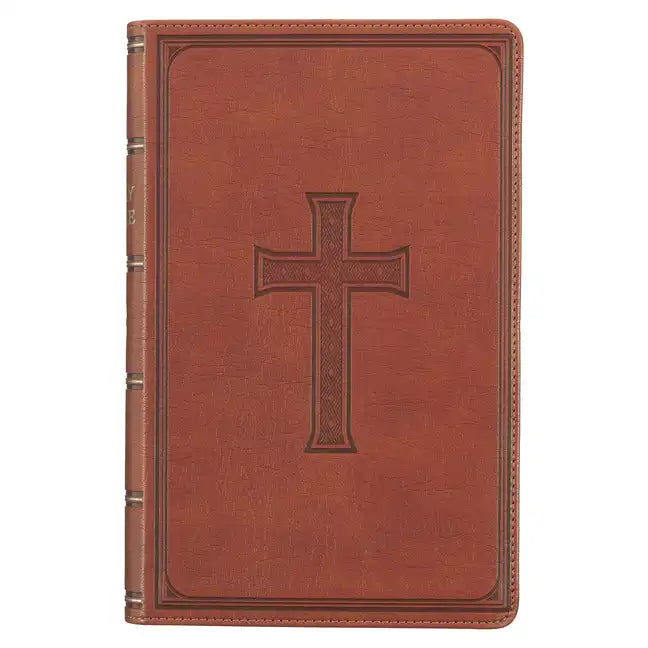 KJV Holy Bible, Giant Print Standard Size Faux Leather Red Letter Edition - Ribbon Marker, King James Version, Brown - Leather