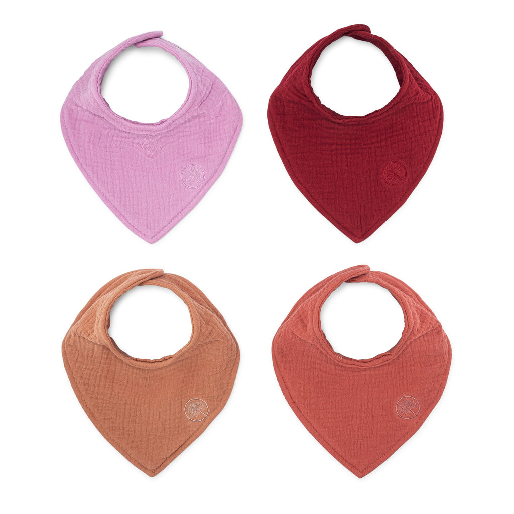 Parker Baby Co. Muslin Bandana Drool Bibs | 100% Soft Muslin Cotton Absorbent & Adjustable | Stylish Teething & Drooling Bibs 4 Pack - Rose Set