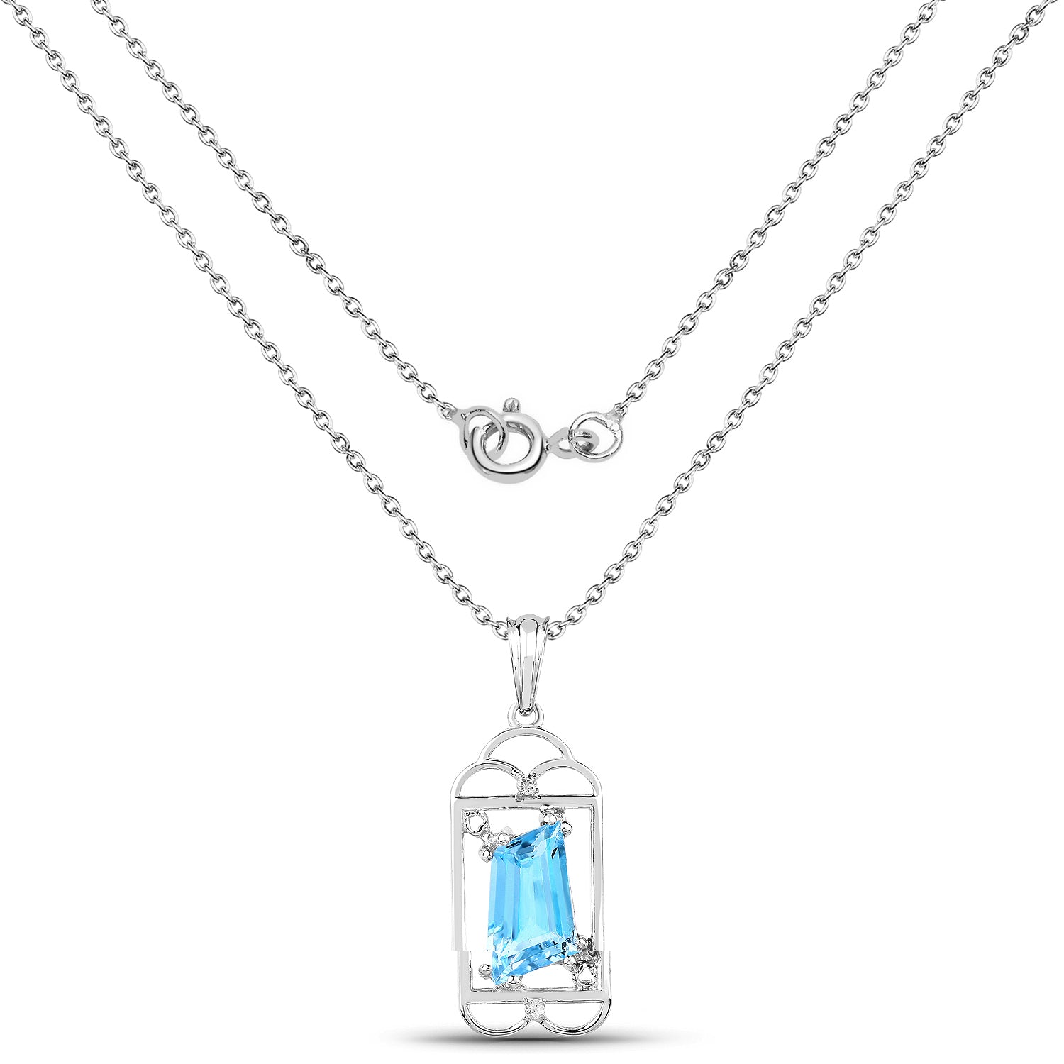 4.57 Carat Genuine Swiss Blue Topaz & White Topaz .925 Sterling Silver Pendant