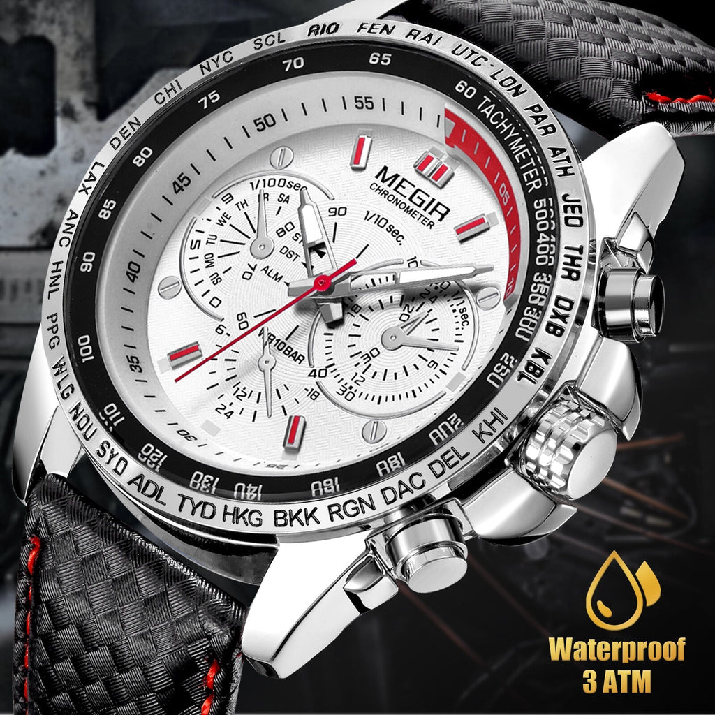 Waterproof Durable MEGIR Men's Stainless Steel Analog Sports Quartz Wrist Watch